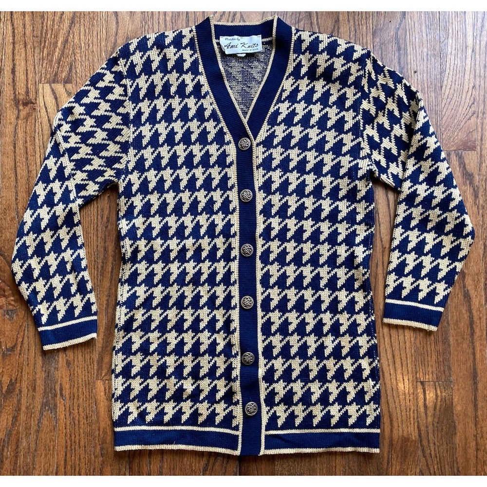 Vintage Ami Knits Cardigan Sweater Womens Size 2 Petite USA Made Shoulder Pads